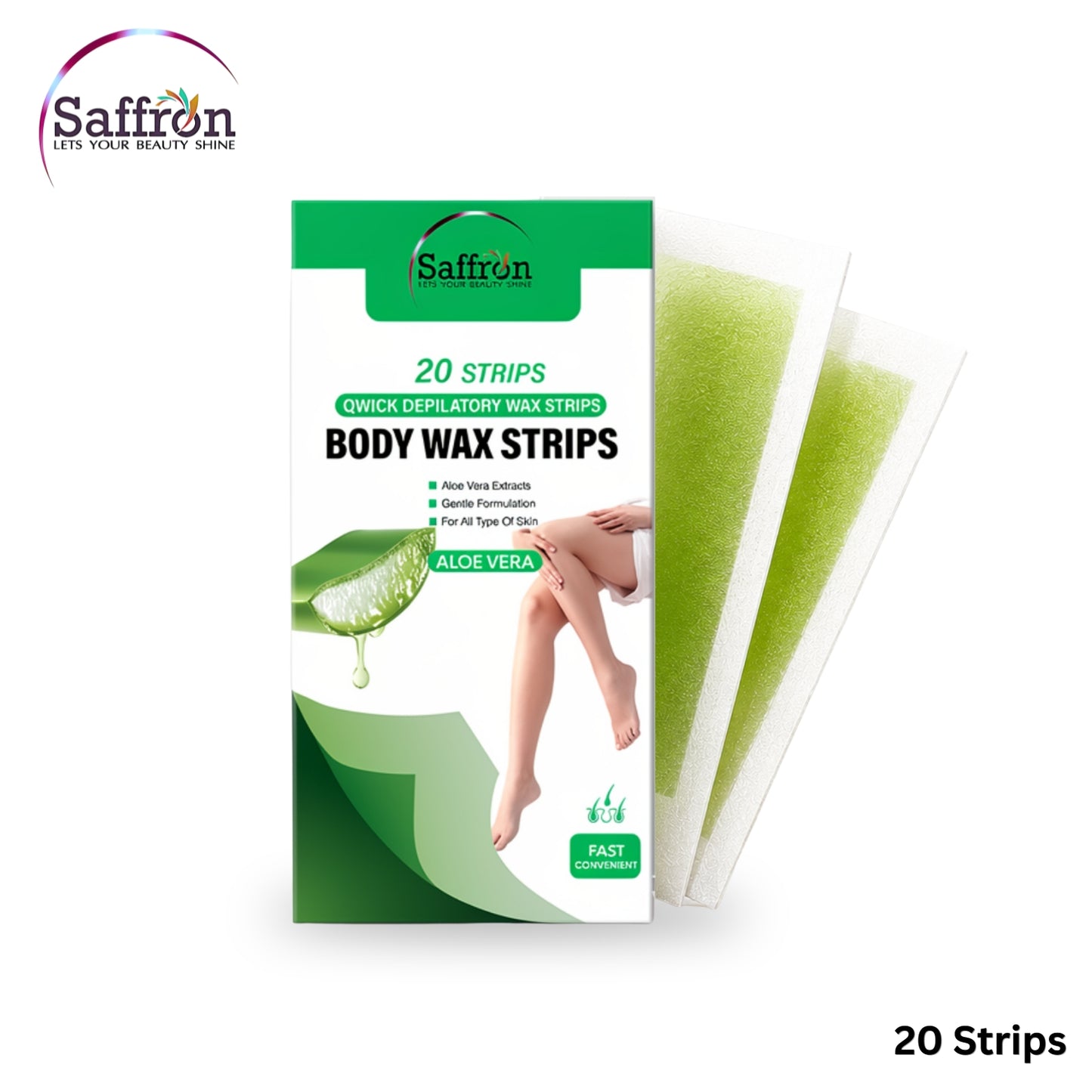 Shopify Product Listing – Saffron Aloe Vera Body Wax Strips (20 Strips)