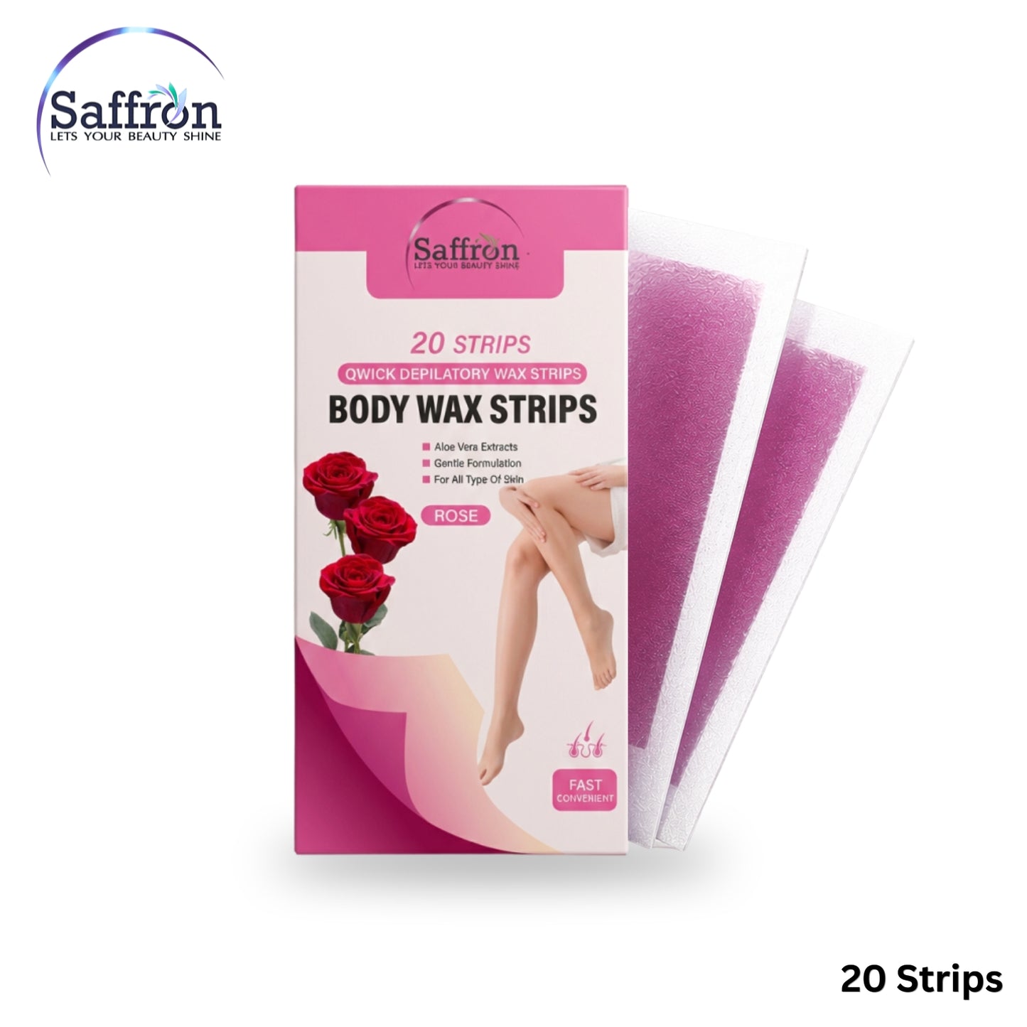 Shopify Product Listing – Saffron Rose Body Wax Strips (20 Strips)