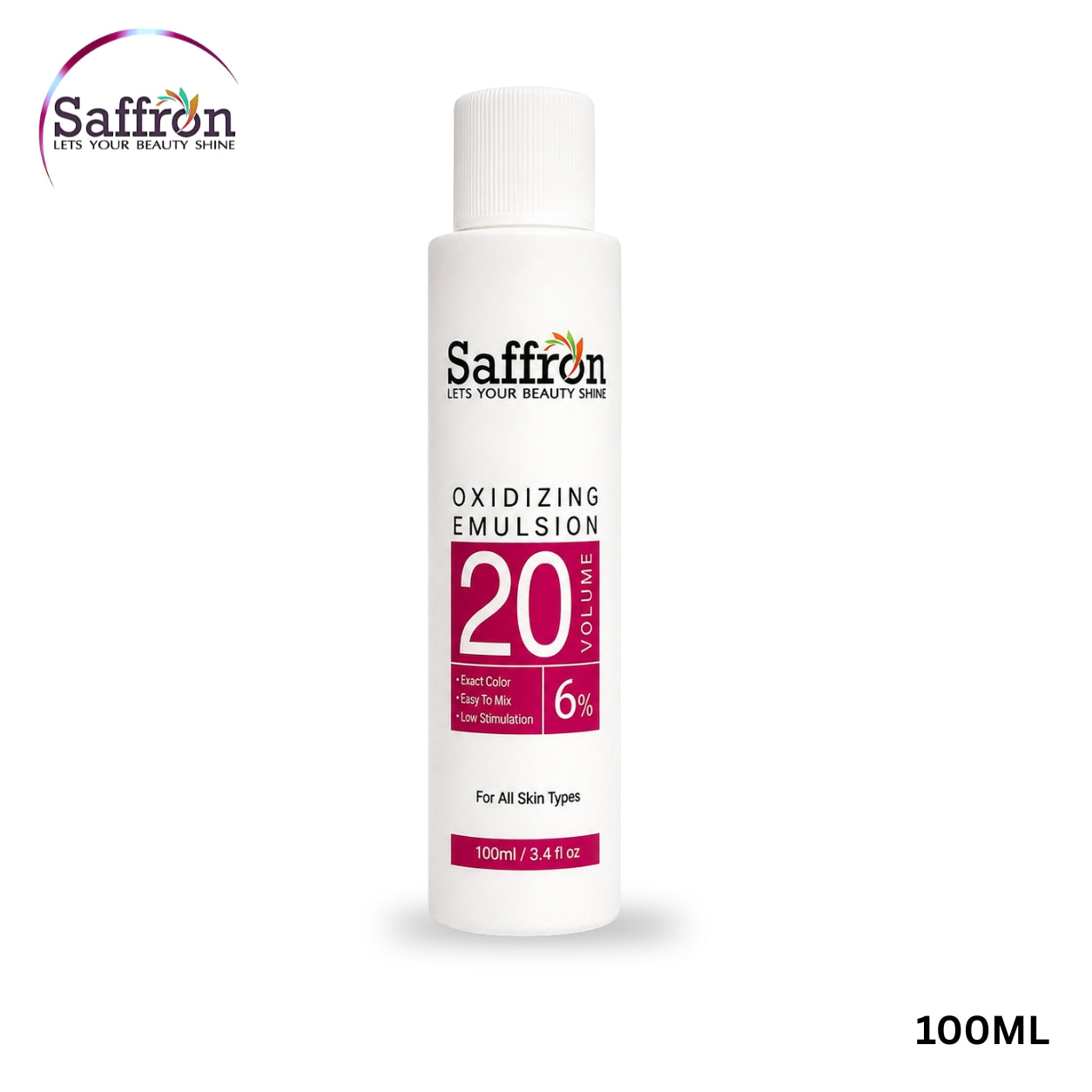 Saffron Oxidizing Emulsion 20 Volume (6%) Developer Cream – 100ml | Professional Hair Color & Bleach Developer