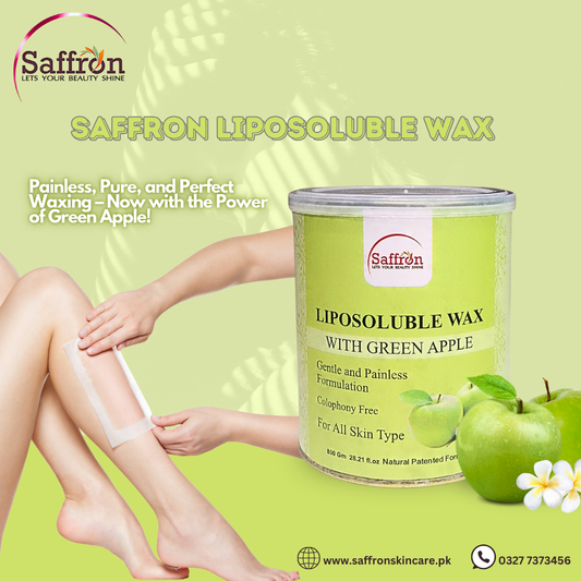 Saffron Liposoluble Wax with Green Apple – 800g | Painless Hair Removal | For All Skin Types | Colophony-Free