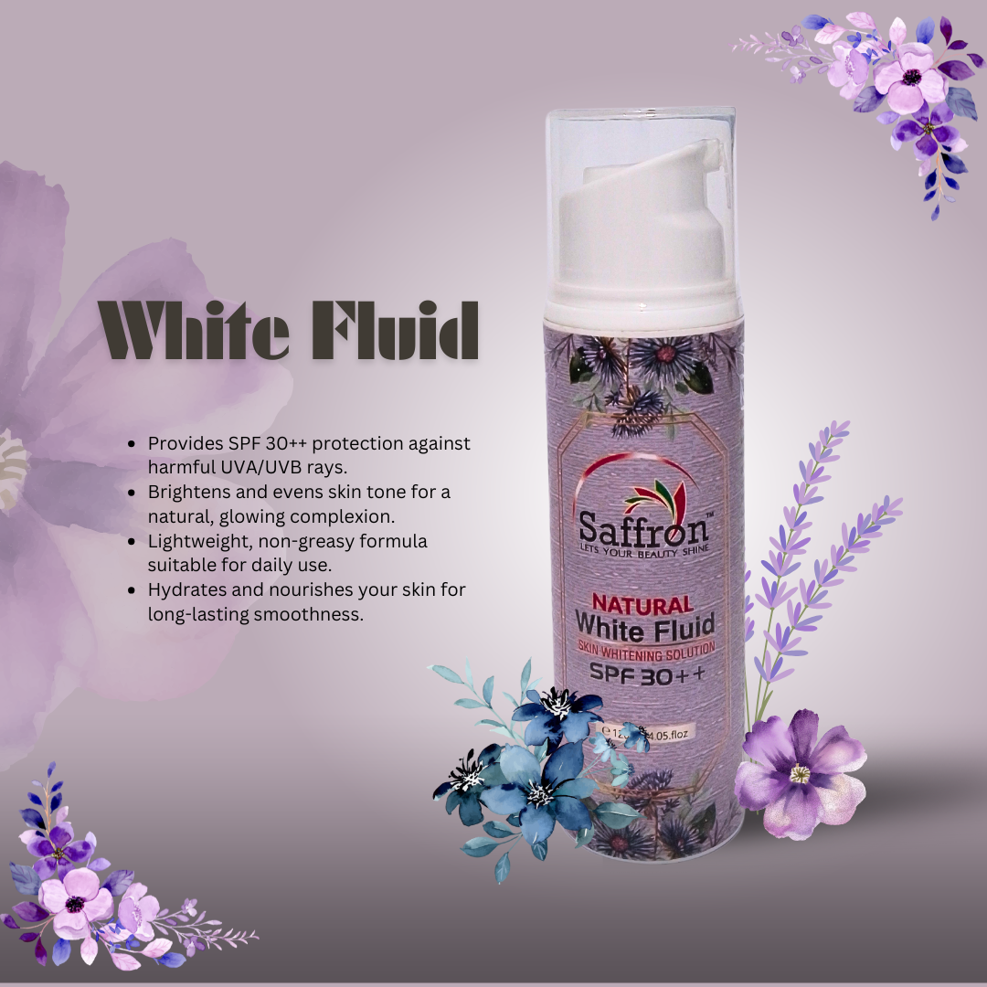Saffron Natural White Fluid SPF 30++ - Skin Whitening Solution (120ml)
