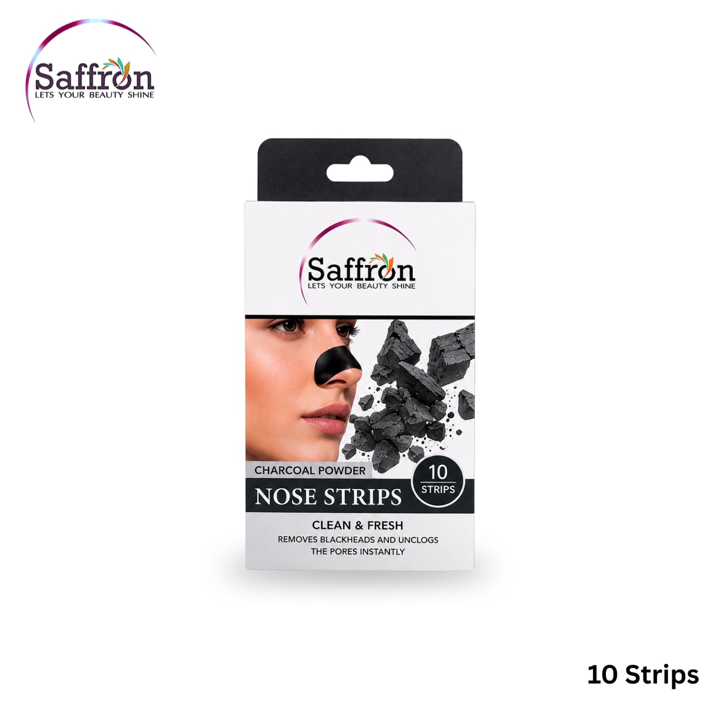 Saffron Charcoal Powder Nose Strips – Deep Cleansing Blackhead Remover (10 Strips)